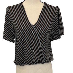 Good Luck Gem Cropped Striped Faux Wrap Top Size L